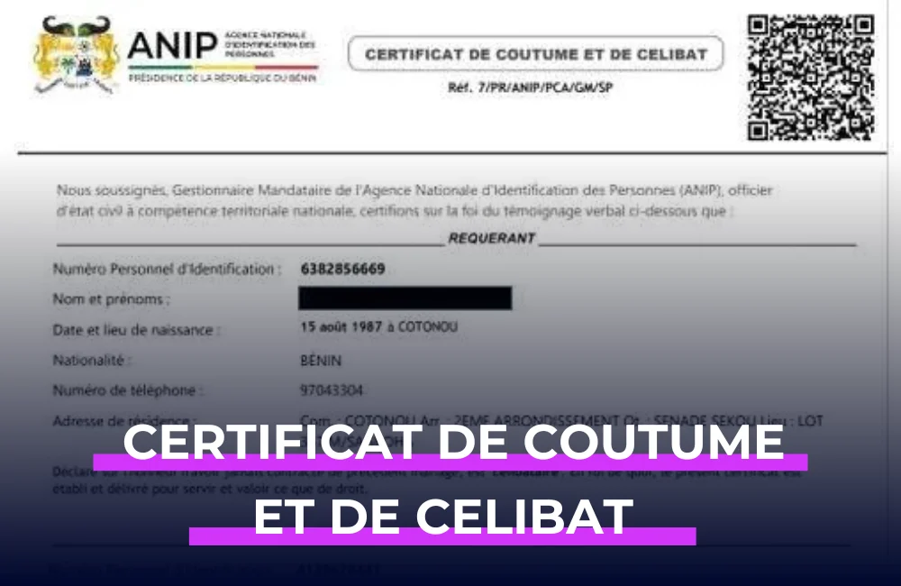certificat de coutume et de célibat